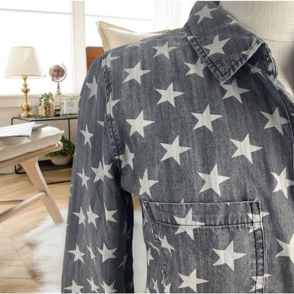 RAILS DENIM CHAMBRAY GREY WHITE STAR PRINT LYOCELL TENCEL BUTTON DOWN SHIRT SM - Picture 8 of 13